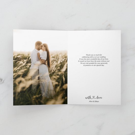 ハートスクリプトミニマル結婚リストフォトの感謝Ca サンキューカード (内部)