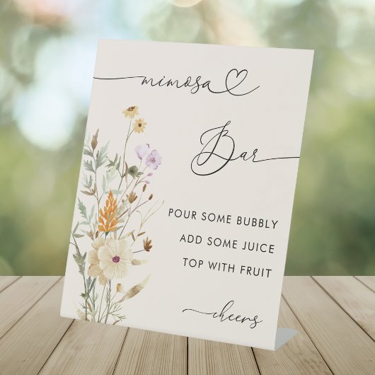 ハートスクリプトワイルドフラワーズブライダルシャワーミモザバー 台座サイン