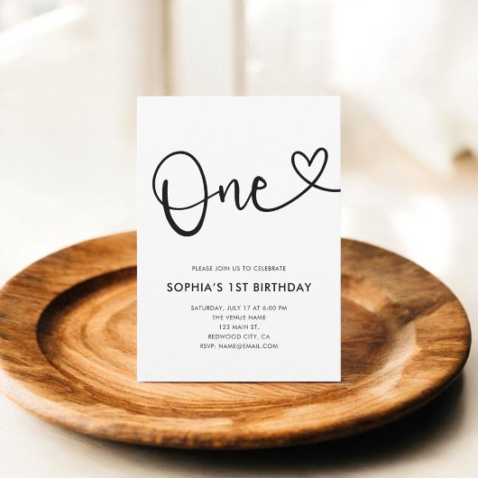 ハートスクリプト写真1歳の誕生日 招待状