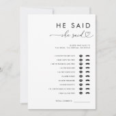 ハートスクリプト彼は彼女はブライダルシャワーゲームを言った 招待状 (正面)