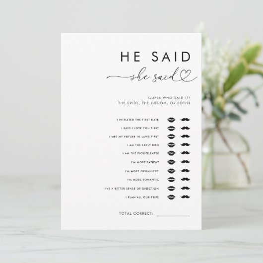 ハートスクリプト彼は彼女はブライダルシャワーゲームを言った 招待状 (スタンド正面)