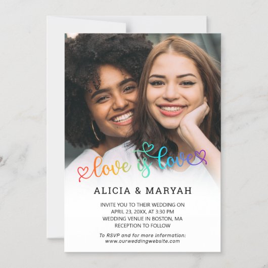 ハートスクリプト愛は愛の大きな写真結婚の マグネット招待状 (正面)