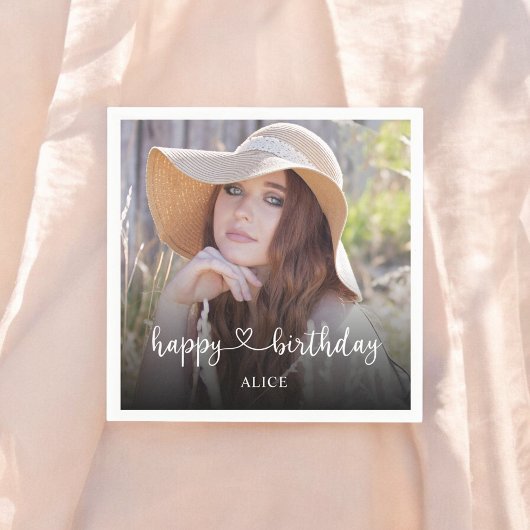 ハートスクリプト書道写真ハッピーバースデー スタンダードカクテルナプキン