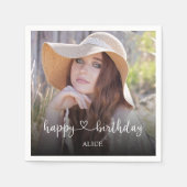 ハートスクリプト書道写真ハッピーバースデー スタンダードカクテルナプキン (正面)