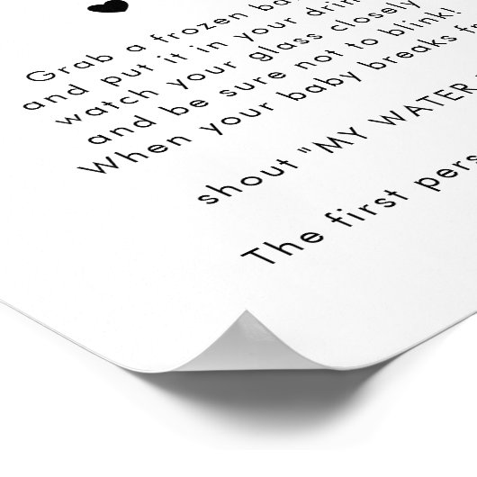 ハートスクリプト私の水が赤ちゃんシャワーのゲームサインを壊した ポスター (角)