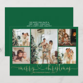 ハートスクリプト金ゴールドグリーンメリークリスマス5写真 シーズンカード (正面/裏面)