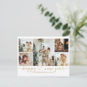 ハートスクリプト金ゴールドハッピーニューイヤー5フォトホリデー シーズンポストカード (スタンド正面)