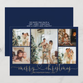 ハートスクリプト金ゴールドブルーメリークリスマス5写真 シーズンカード (正面/裏面)