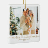 ハートスクリプト金ゴールドメリークリスマスフォトホリデー セラミックオーナメント (右)