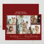 ハートスクリプト金ゴールド赤メリークリスマス5写真 シーズンカード (正面/裏面)