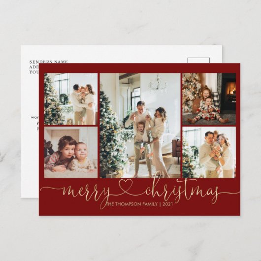 ハートスクリプト金ゴールド赤メリークリスマス5写真 シーズンポストカード (正面/裏面)