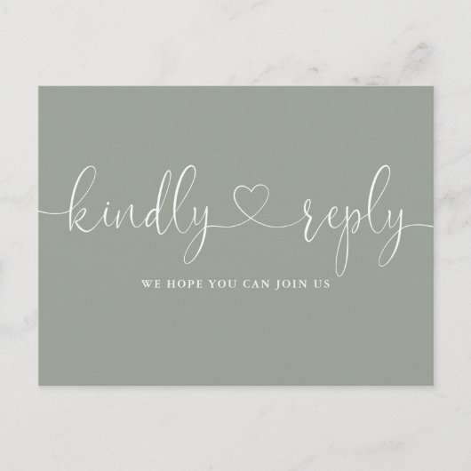 ハートスクリプト セージグリーン ソングリクエスト RSVP インビテーションポストカード (正面)