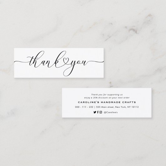 ハートスクリプ感謝していトレタリングを挿入 スキニー名刺 (正面/裏面)