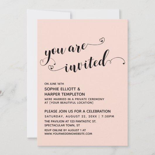 ハートスクリ招待されプト赤面披露宴のみ 招待状 (正面)