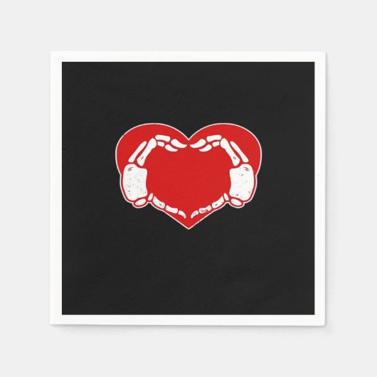 ハートスケルトンハンズゴシックバレンタインクラシックレッド スタンダードカクテルナプキン (正面)