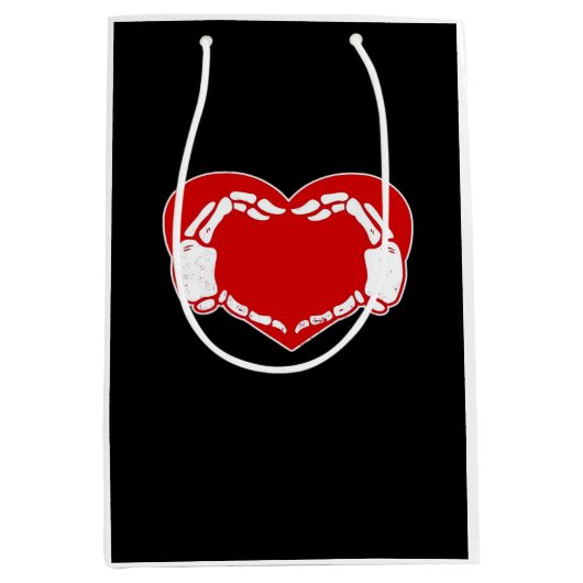 ハートスケルトンハンズゴシックバレンタインクラシックレッド ミディアムペーパーバッグ (正面)