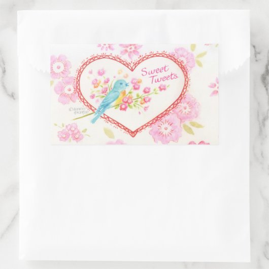 ハートスタンプ甘いツイート青い鳥フローラ 長方形シール (バッグ)