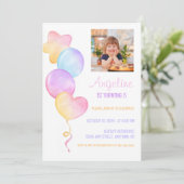 ハートスターカラフルバルーンフォト子供の誕生日 招待状 (スタンド正面)