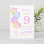 ハートスターカラフルバルーン子供の誕生日 招待状 (スタンド正面)