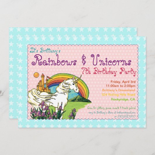 ハートスターズレインボーアンドユニコーンズ招待状 招待状 (正面/裏面)