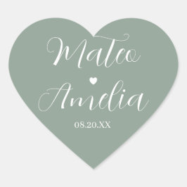 ハートステッカーのカリグラフィーブライドとグルームの名前 ハートシール