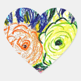 ハートステッカーOrangeとGreen Rosas ハートシール