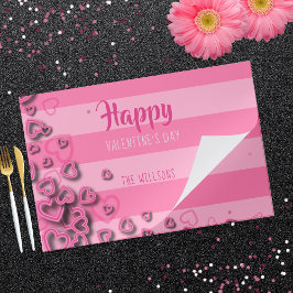 ハートストライプとバレンタインデー紙ランチョンマット ペーパーパッド