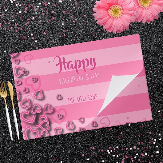 ハートストライプとバレンタインデー紙ランチョンマット ペーパーパッド