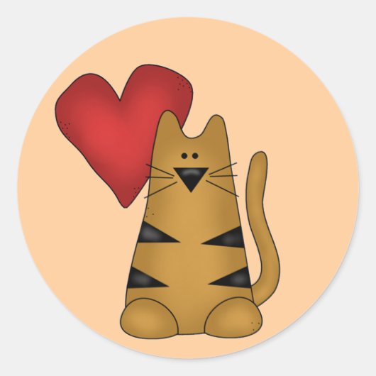 ハートストライプのとネコTシャツとギフト ラウンドシール (正面)