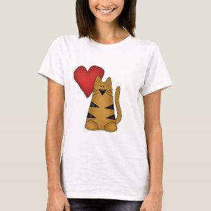 ハートストライプのとネコTシャツとギフト Tシャツ