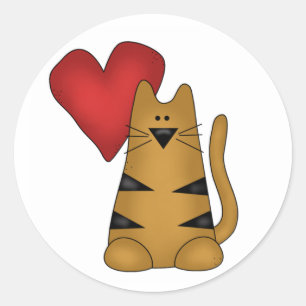 ハートストライプのと猫 ラウンドシール