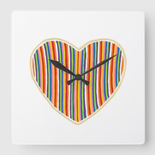 ハートストライプウォールクロック スクエア壁時計 (正面)