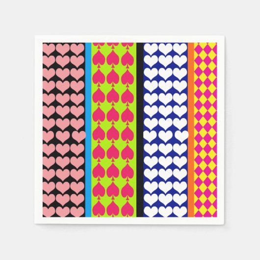 ハートストライプズダイヤモンドボホミックスドデザイン スタンダードカクテルナプキン (正面)