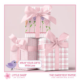 ハートストライプ花 ラッピングペーパーシート