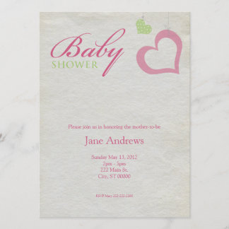 ハートストリングス ベイビーシャワー - ピンク&グリーン 招待状