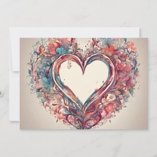 ハートストリング – 水色ハート絵画の 招待状 (正面)