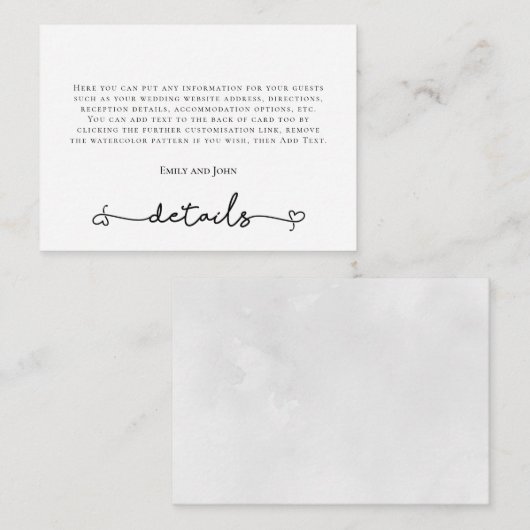 ハートスワッシュブラックタイポグラフィ結婚ズ詳細 エンクロージャーカード (正面/裏面)