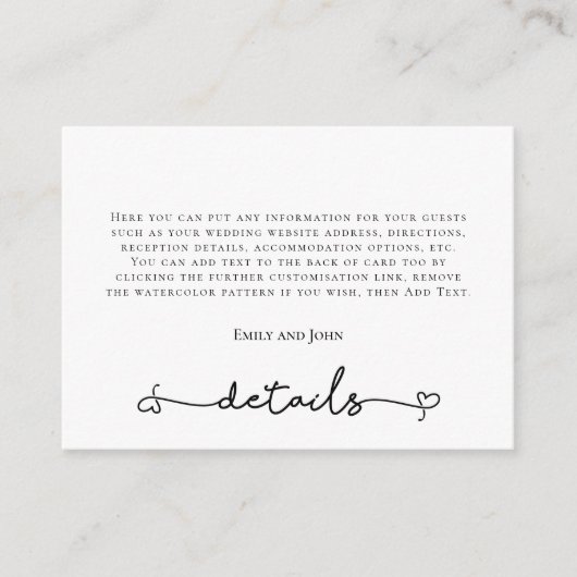 ハートスワッシュブラックタイポグラフィ結婚ズ詳細 エンクロージャーカード (正面)