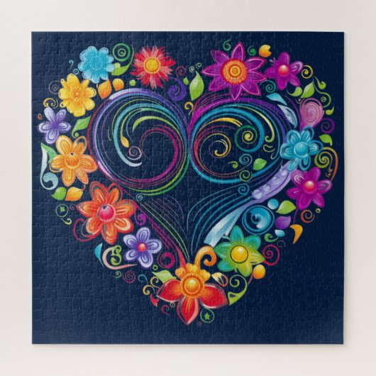 ハートスワールダークブルーパズル ジグソーパズル (縦)