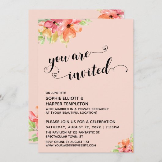 ハートス招待されクリプト赤面花模様 招待状 (正面/裏面)