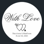 ハートス結婚クリフトメッセージカードシール ラウンドシール<br><div class="desc">カスタマイズ文字、名前のギフトメッセージカードのステッカー愛と二つのハート白黒</div>
