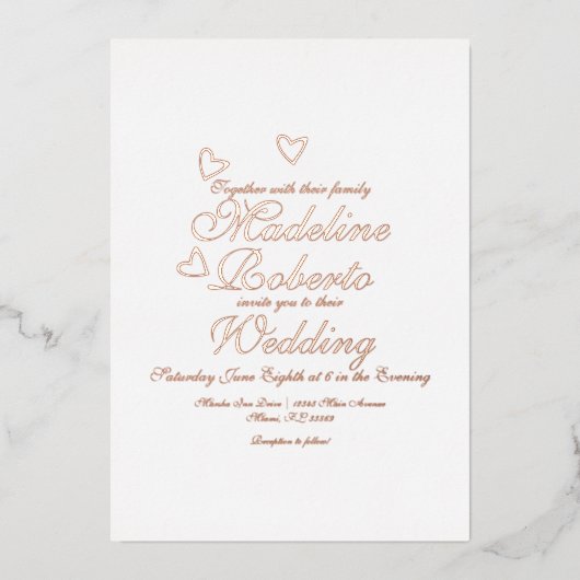 ハートス結婚クリプトが押された 箔招待状 (正面)