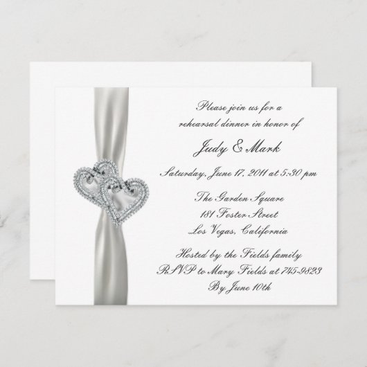 ハートス結婚ホワイトのリハーサルディナー招待状 招待状 (正面/裏面)
