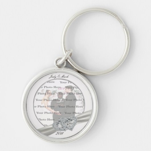 ハートス結婚ホワイトズラウンドシルバーキーチェーン キーホルダー (正面)