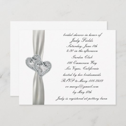 ハートス結婚ホワイトブライダルシャワー招待状 招待状 (正面/裏面)