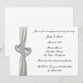 ハートス結婚ホワイト婚約パーティ招待状 招待状 (正面/裏面)