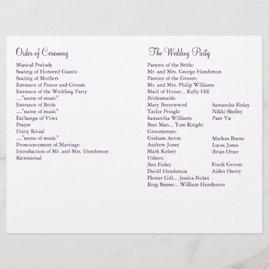 ハートズアフラッター結婚式 プログラム (裏面)