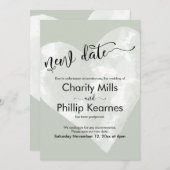 ハートセージ結婚グリーン延期の新しい日付カード (正面/裏面)