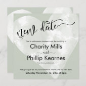 ハートセージ結婚グリーン延期の新しい日付カード (正面/裏面)