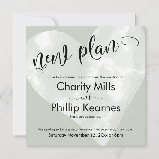 ハートセージ結婚グリーン延期の新しい計画カード (正面)